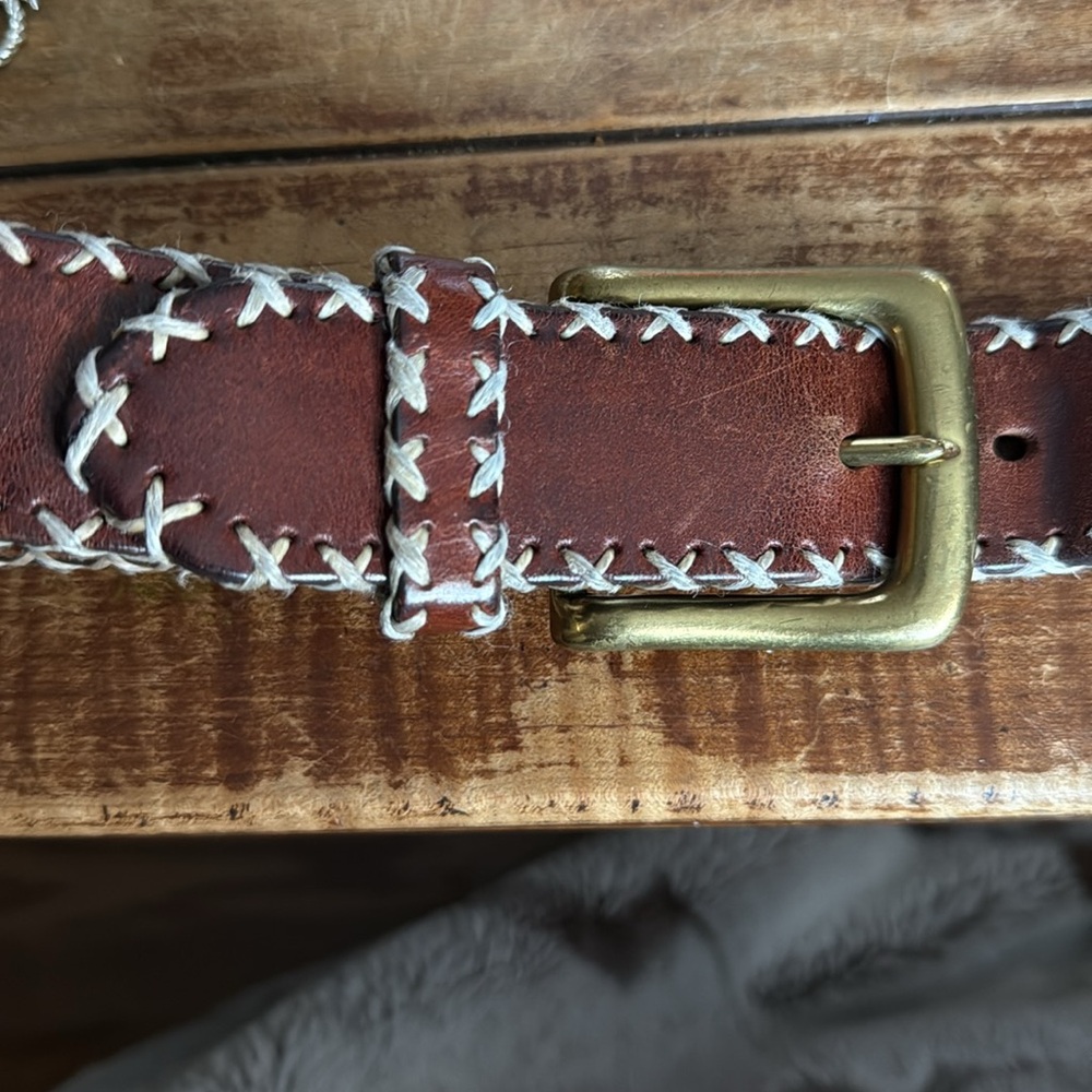 Vintage Brown Leather Banana Republic Belt with Solid  Brass Buckle Boho Vibe - Picture 12 of 12